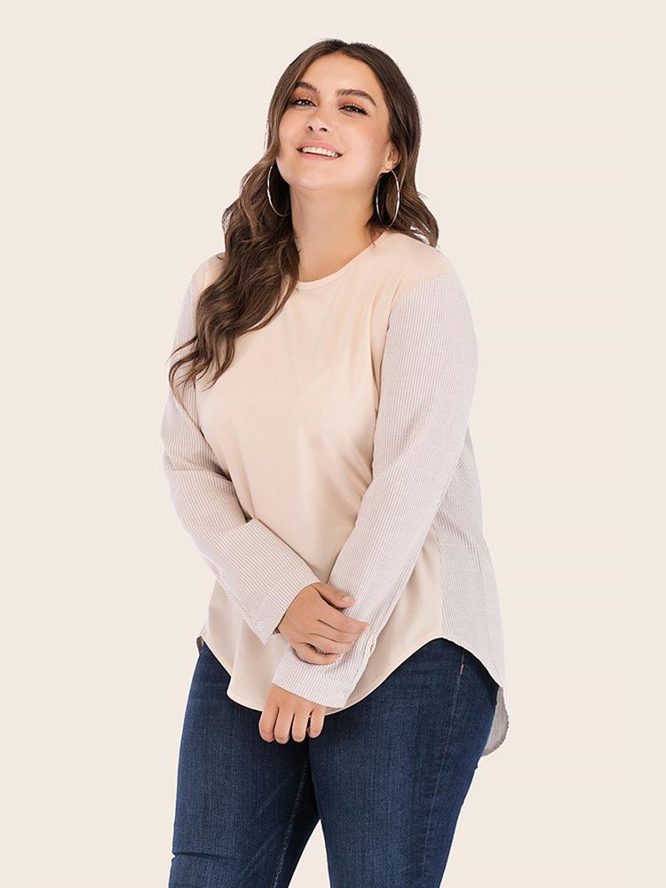 Stripe Patchwork Round Neck T-shirt