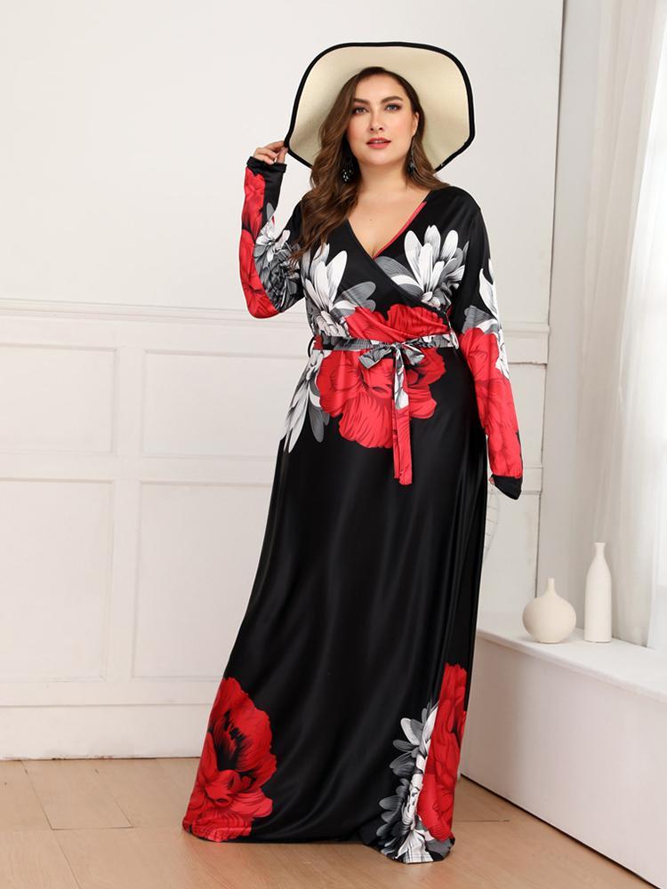 Printed Wrap Holiday Maxi Dress