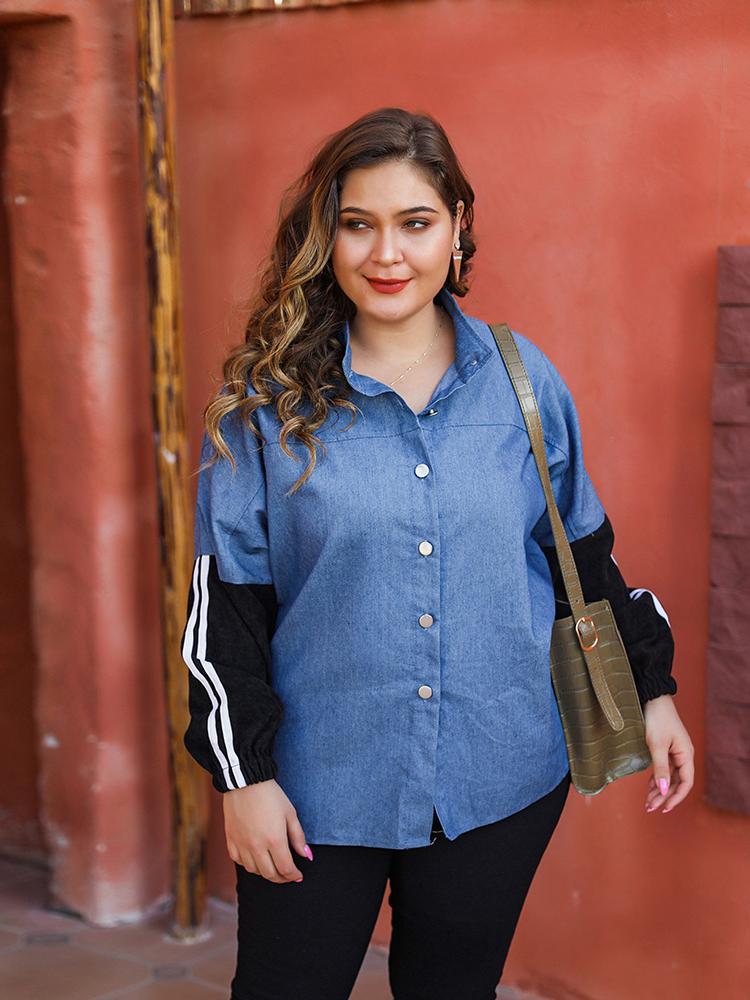 Patchwork Button Up Stand Collar Shirt