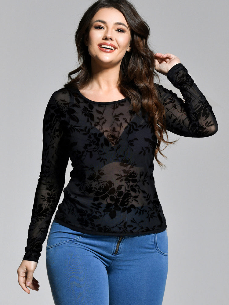 Floral Mesh Sheer T-shirt