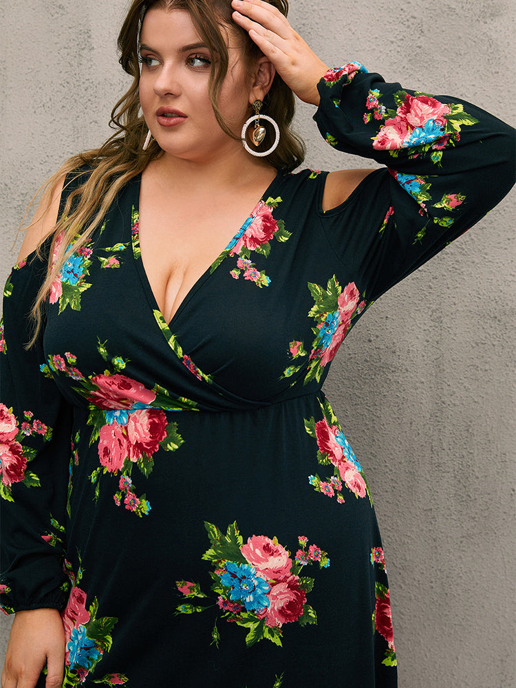 Floral Cut Out V-Neck Dress