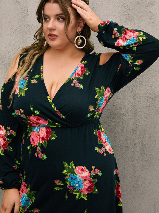 Floral Cut Out V-Neck Dress