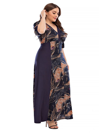 Printed Pacthwork Half-sleeve Maxi Dress