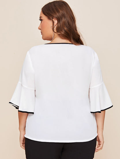 Bell Sleeve Contrast Binding Top