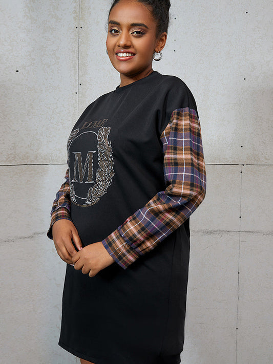 Patched Gingham Sweatshirt Dress