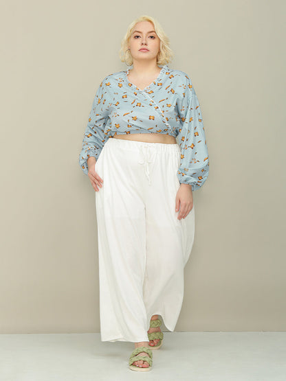 Lantern Sleeve Floral Crop Top