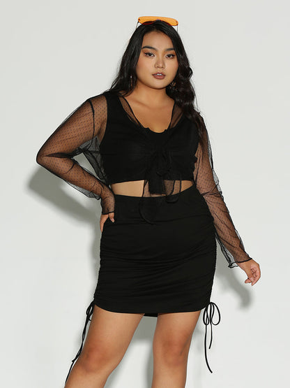 Bowknot Mesh Dot Kimono