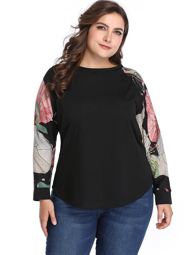 Printed Raglan Sleeves Round Neck T-shirt