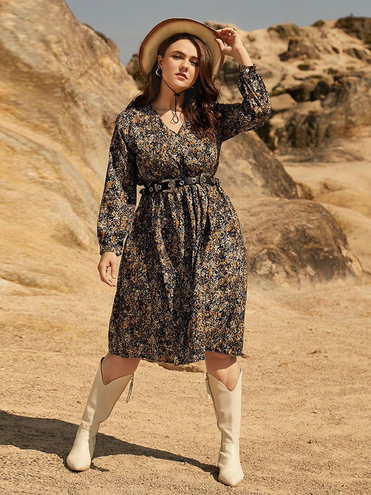 V Neck Ditsy Floral  Dress Without Belt