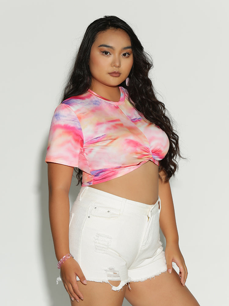 Tie Dye Ruched Front T-Shirt