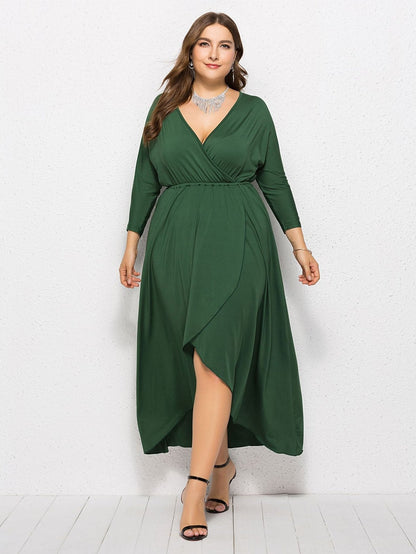 Split V-neck Solid Color Maxi Dress