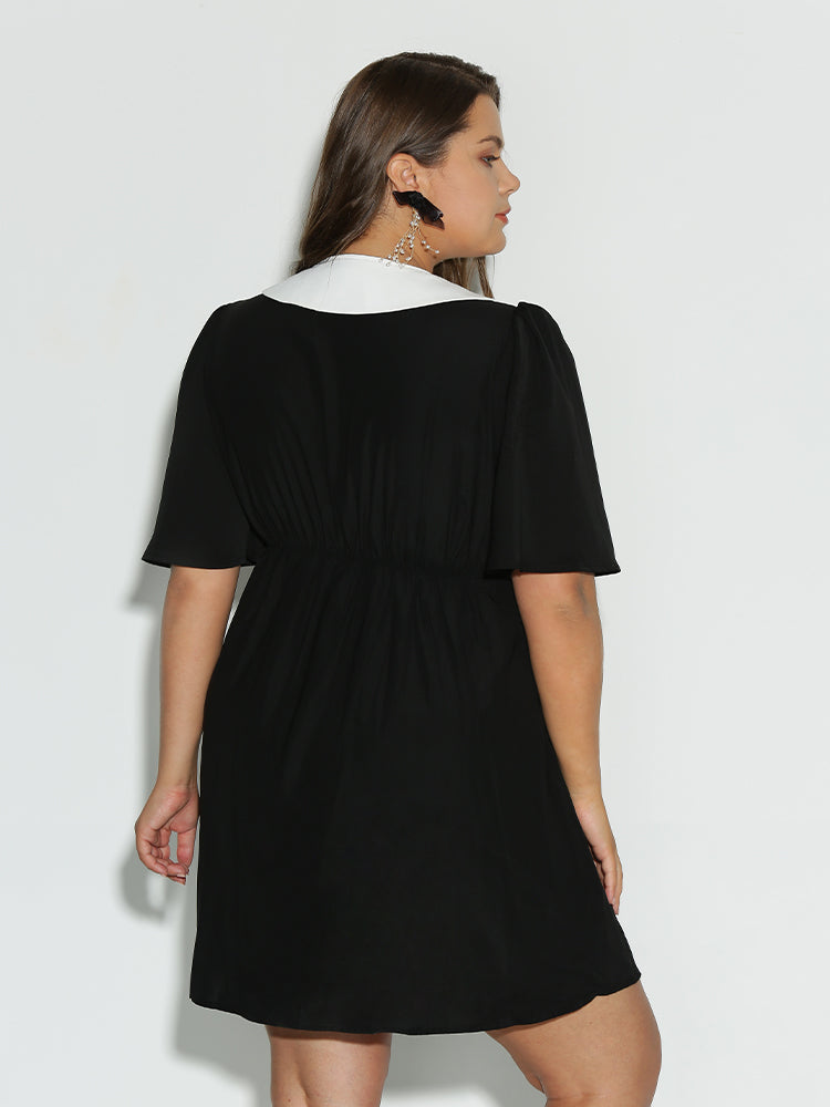 Button Lapel Collar Dress