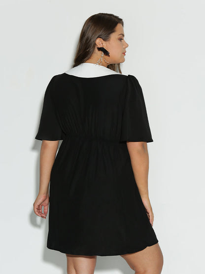 Button Lapel Collar Dress