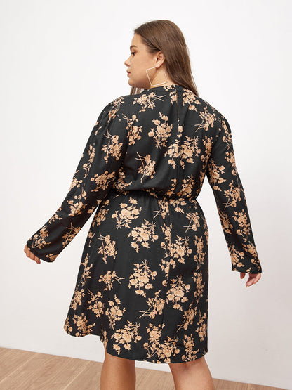 Turtleneck Long Sleeve Floral Dress
