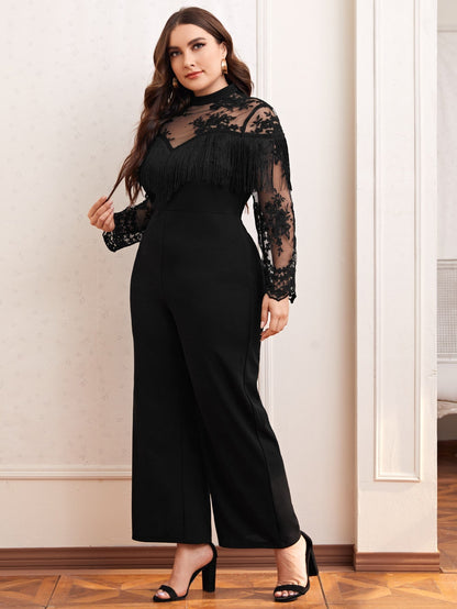 Lace Yoke Fringe Detail Palazzo Jumpsuit