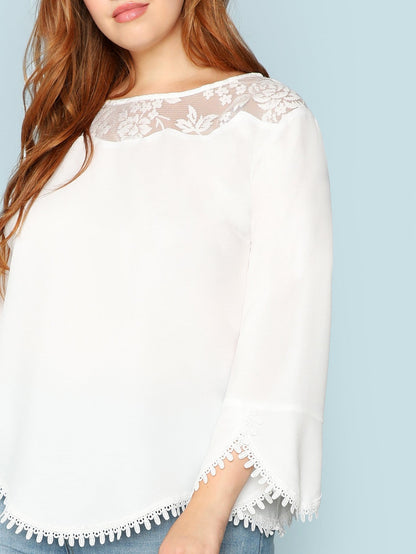 Sheer Shoulder Lace Trim Top