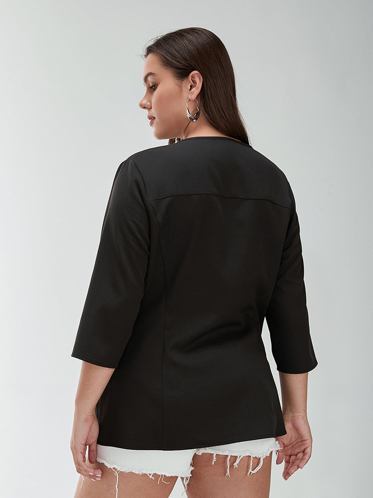 Asymmetrical Button Round Neck Regular Blouse