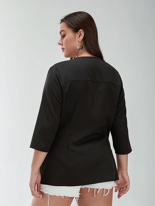 Asymmetrical Button Round Neck Regular Blouse