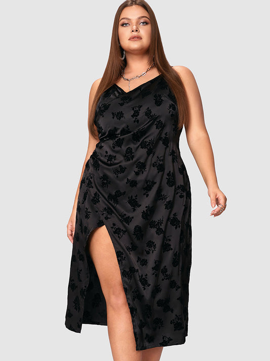 Flower Print Satin Split Cami Dress