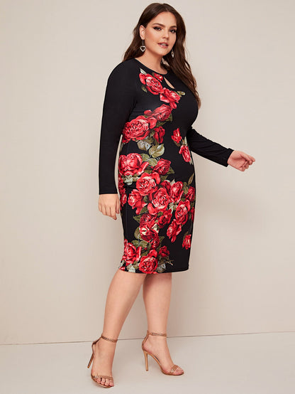 Keyhole Neck Floral Print Dress