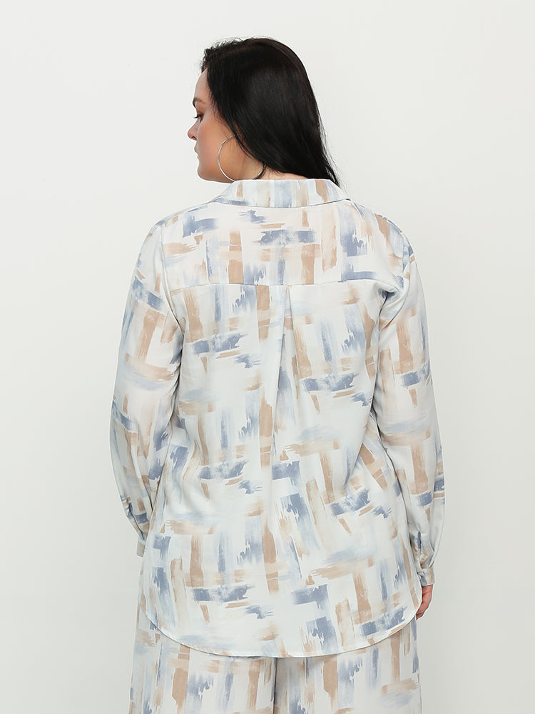 Colorblock Painting Button Blouse