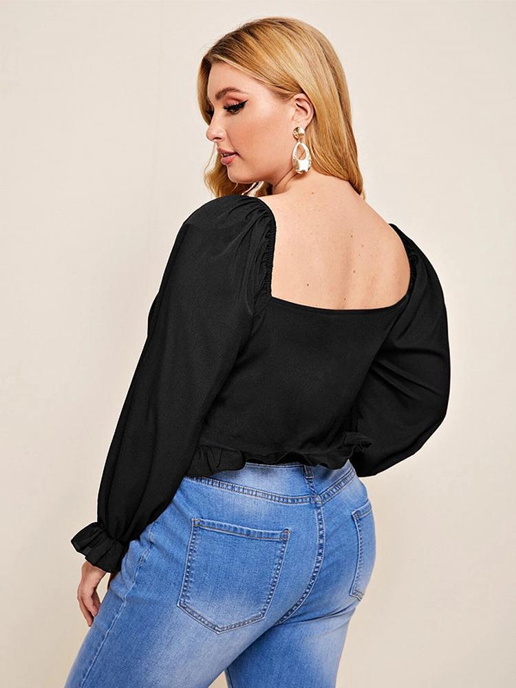 Pleated Square Collar Ruffle Top