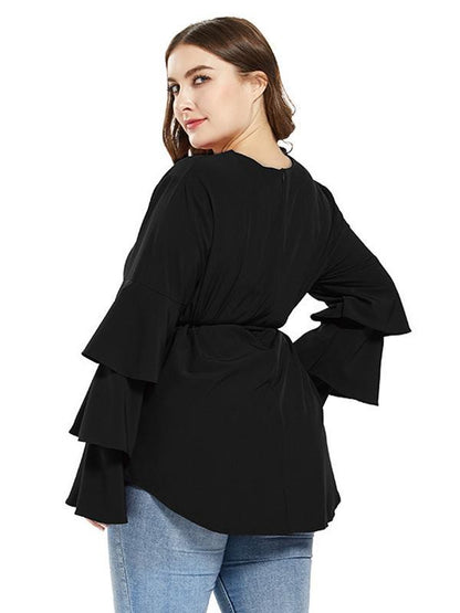 Ruffle Sleeve Belt Solid Blouse