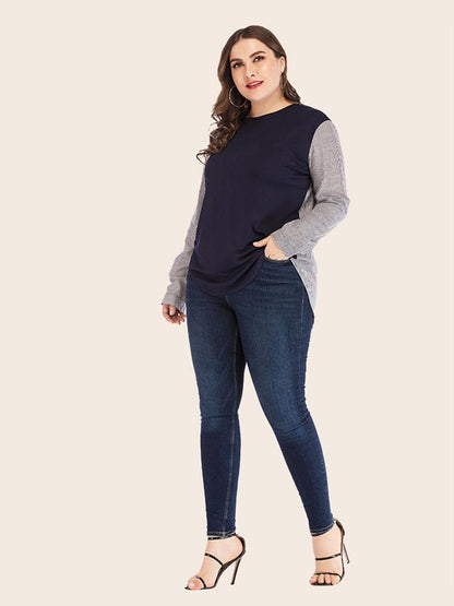 Stripe Patchwork Round Neck T-shirt