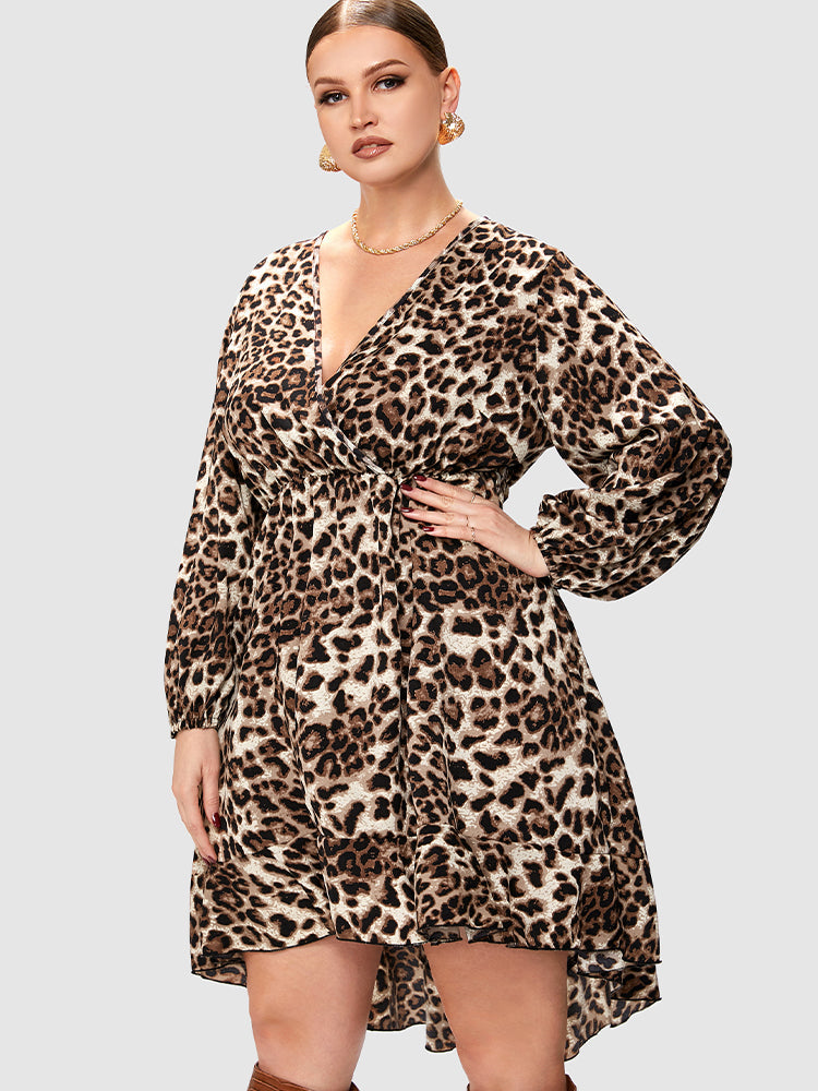 Leopard Ruffle Irregular Hem Dress