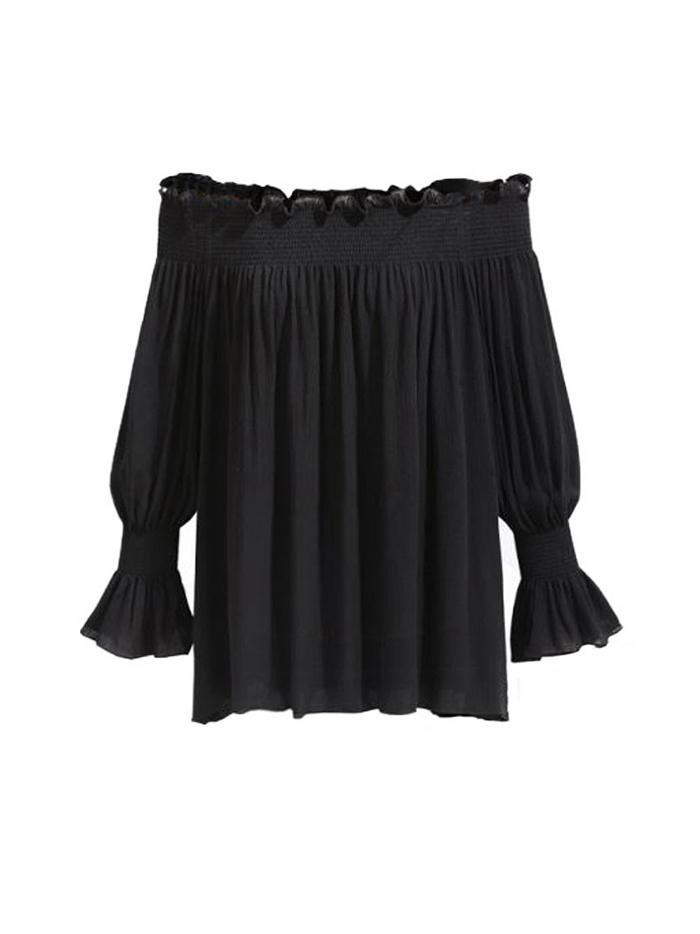Shirred Off-Shoulder Lantern Sleeve Blouse