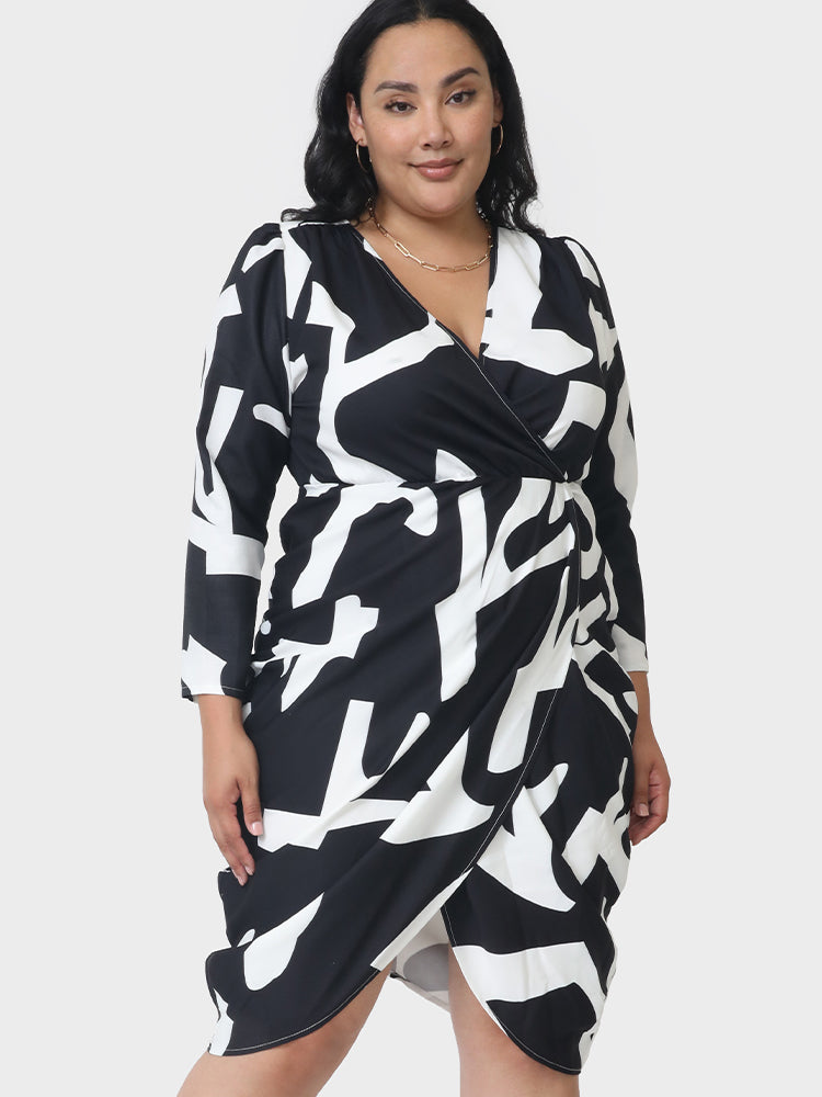 Color Block Asymmetrical V Neck  Dress