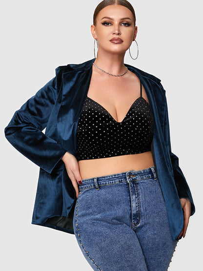 Button Velvet Pocket Blazer