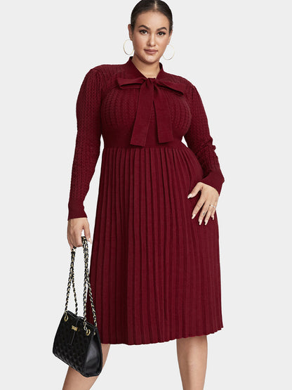 Tie Neck Bowknot Pleated Sweater Dress
