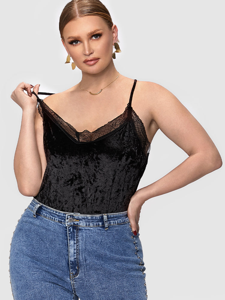 Solid Lace Trim Velvet Cami
