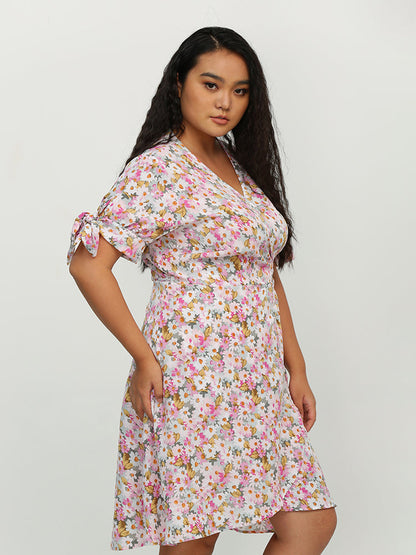 Ditsy Floral Knotted Sleeve Dress