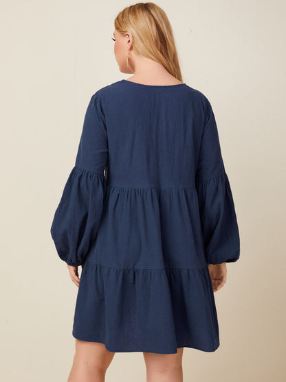 Balloon Sleeve Tiered Dress