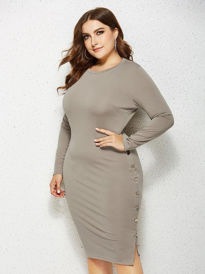 Button Solid Slim Fit Dress