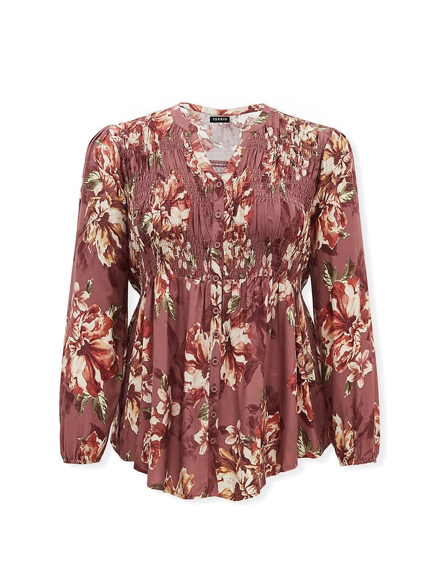 Floral Printed Shirred Blouse