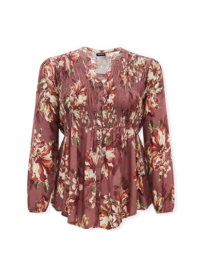 Floral Printed Shirred Blouse
