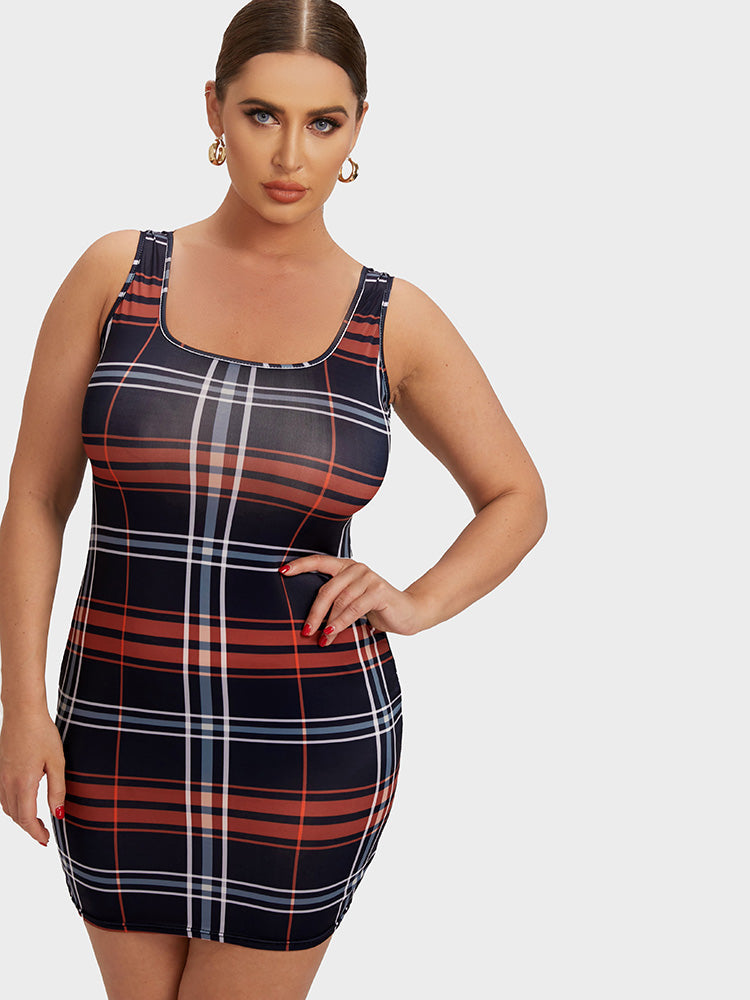 Plaid Print Sleeveless Bodycon Dress