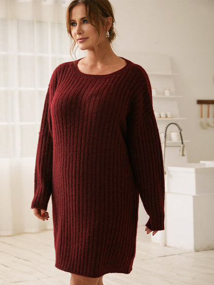 Solid Color Casual Sweater Dress