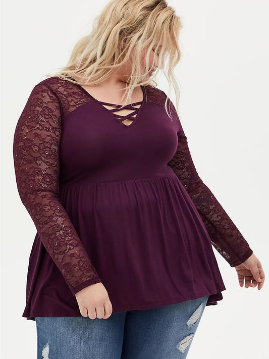 Lace Patchwork Cross Straps Top