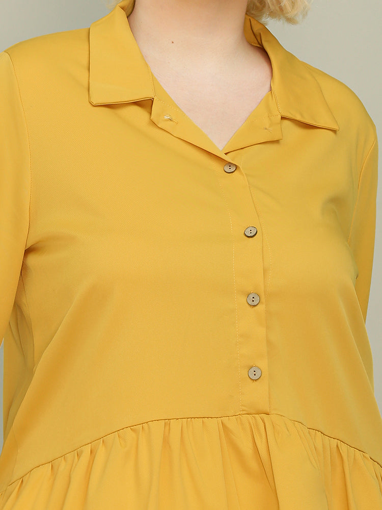 Frill Hem Lapel Collar Blouse