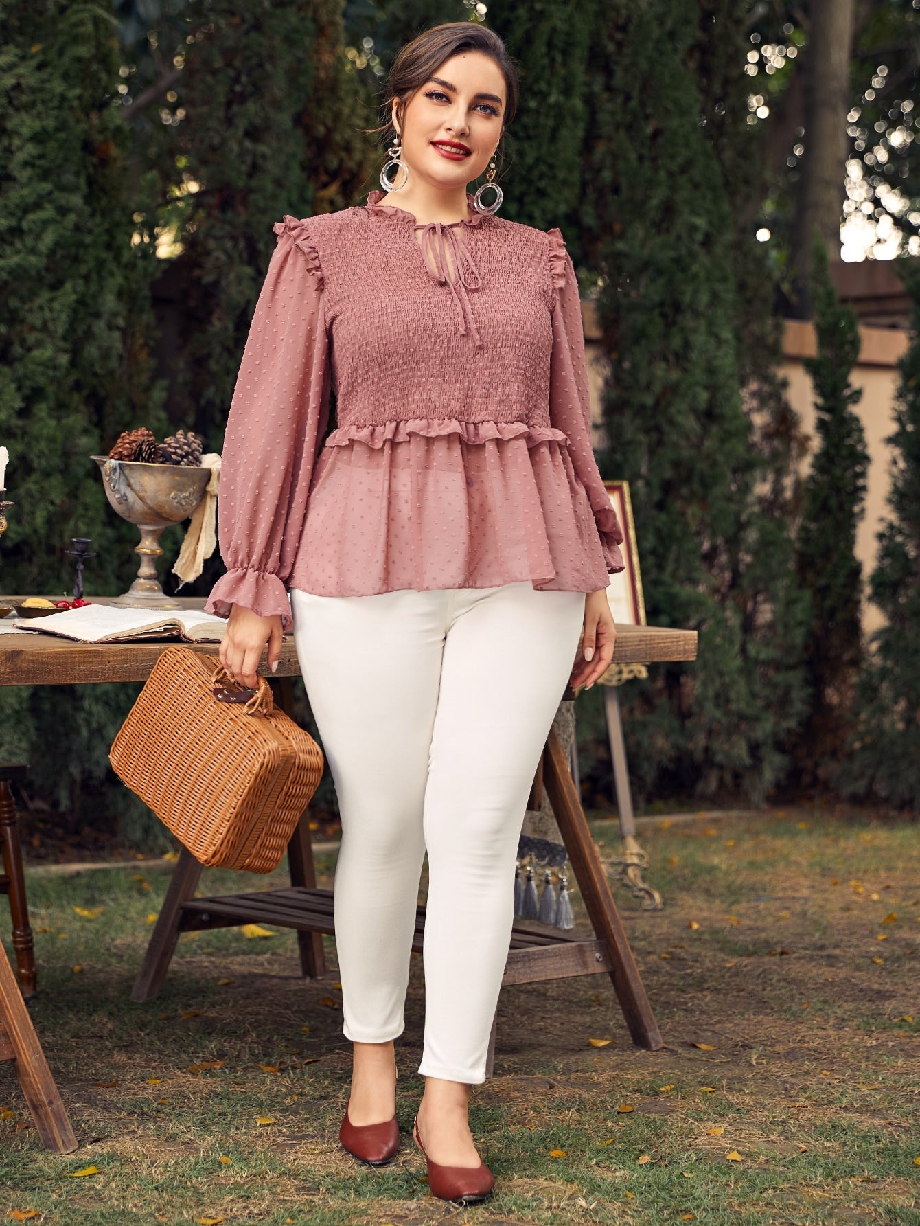 Chiffon Swiss Dot Babydoll Blouse