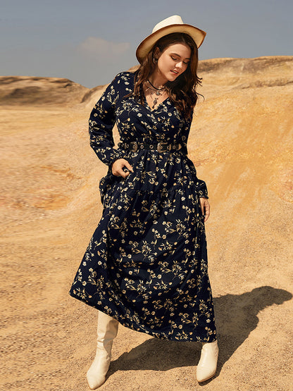 Ditsy Floral Surplice Neck Dress Without Belt