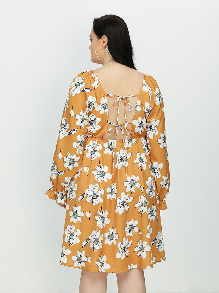 Floral Lantern Sleeve Dress