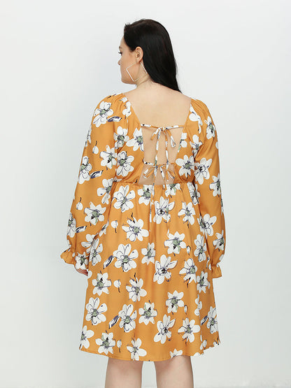 Floral Lantern Sleeve Dress