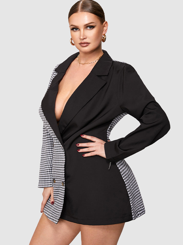Gingham Color Block Blazer Dress