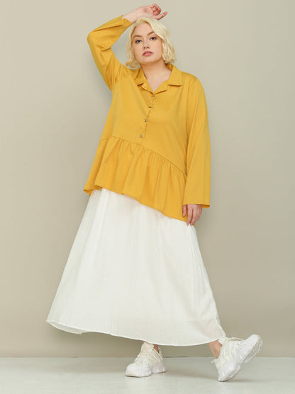 Frill Hem Lapel Collar Blouse