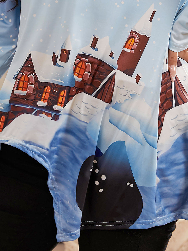 Christmas Print Irregular Hem T-shirt
